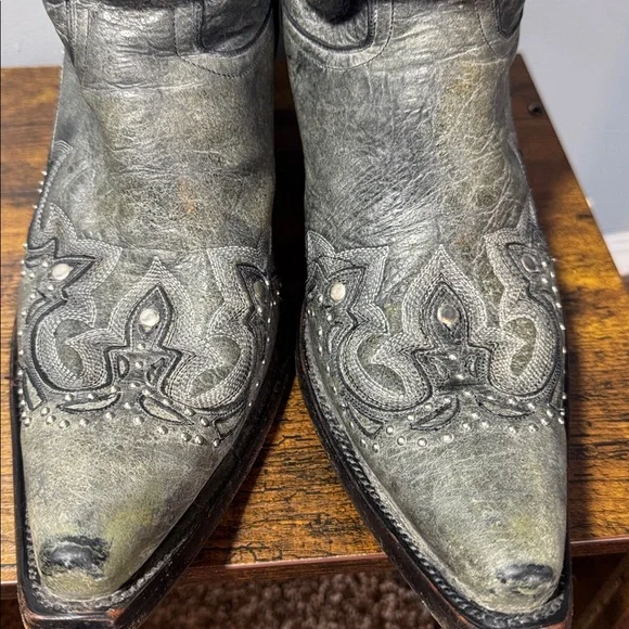 Vintage Corral Cowboy Boots Gray Leather Silver Studs Women's Size 10 - Picture 5 of 16